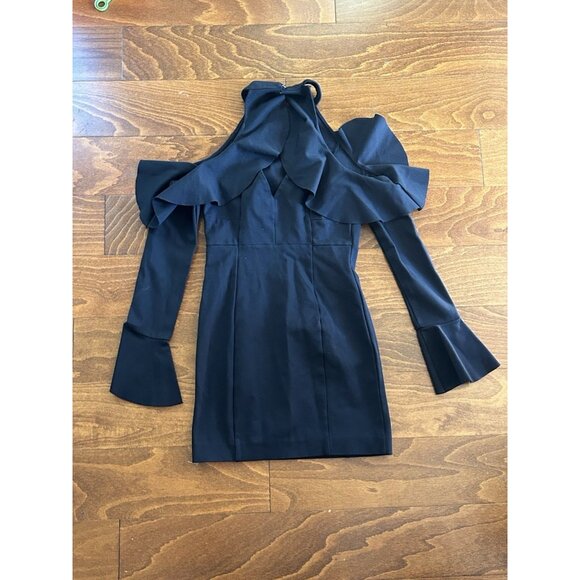 Free People Sweet Talk Black‎ Cold Shoulder Mini Dress Long Sleeve Sz XS - Picture 6 of 7